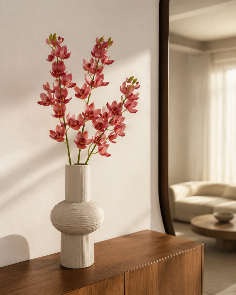 Pink Soft Rubber Artificial Cymbidium Orchid Spray - 70 cm