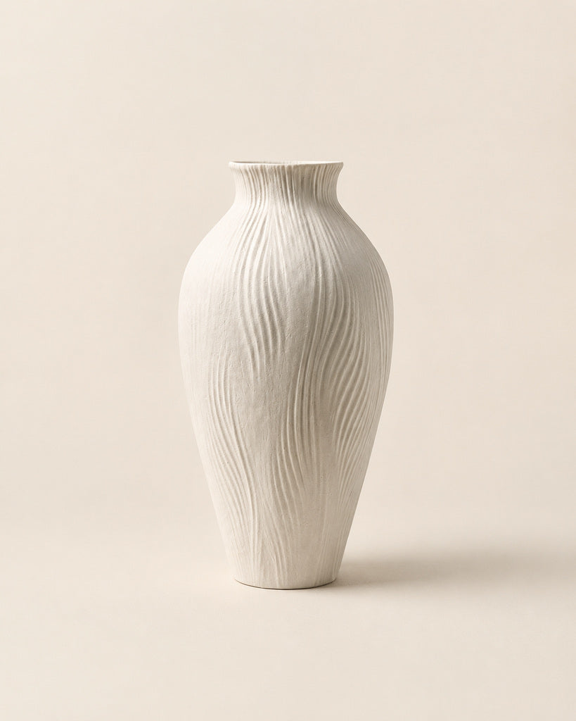 Ivory Flowing Ribbed Ceramic Vase - 11.8"