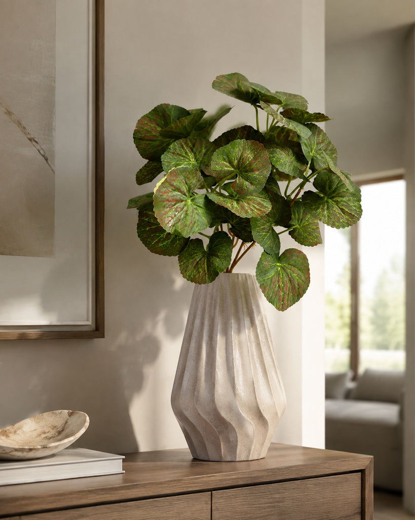 5-Head Artificial Red Green Begonia Leaf Bush - 62 cm