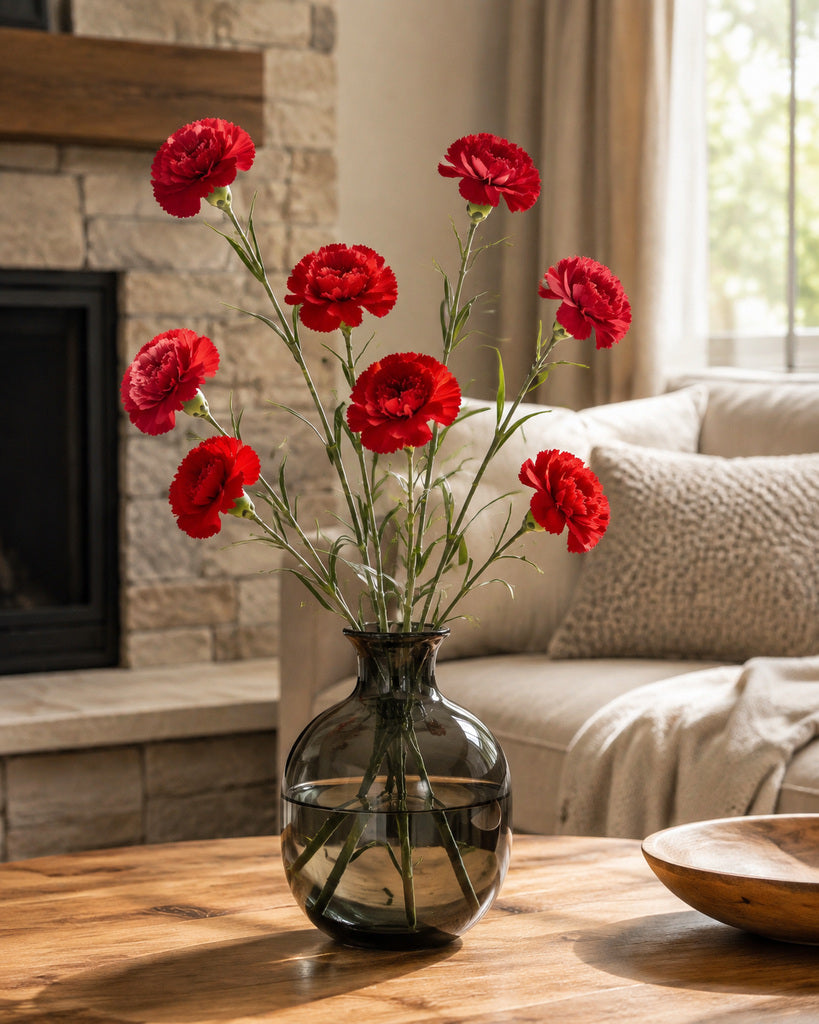Red Real Touch Fabric Artificial Carnation Stem - 50 cm