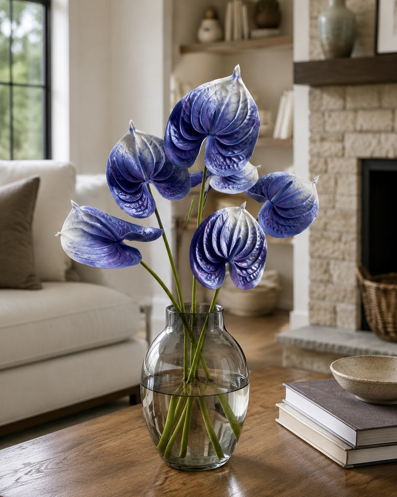 Blue Purple PU Artificial Anthurium Floral Stem - 57 cm