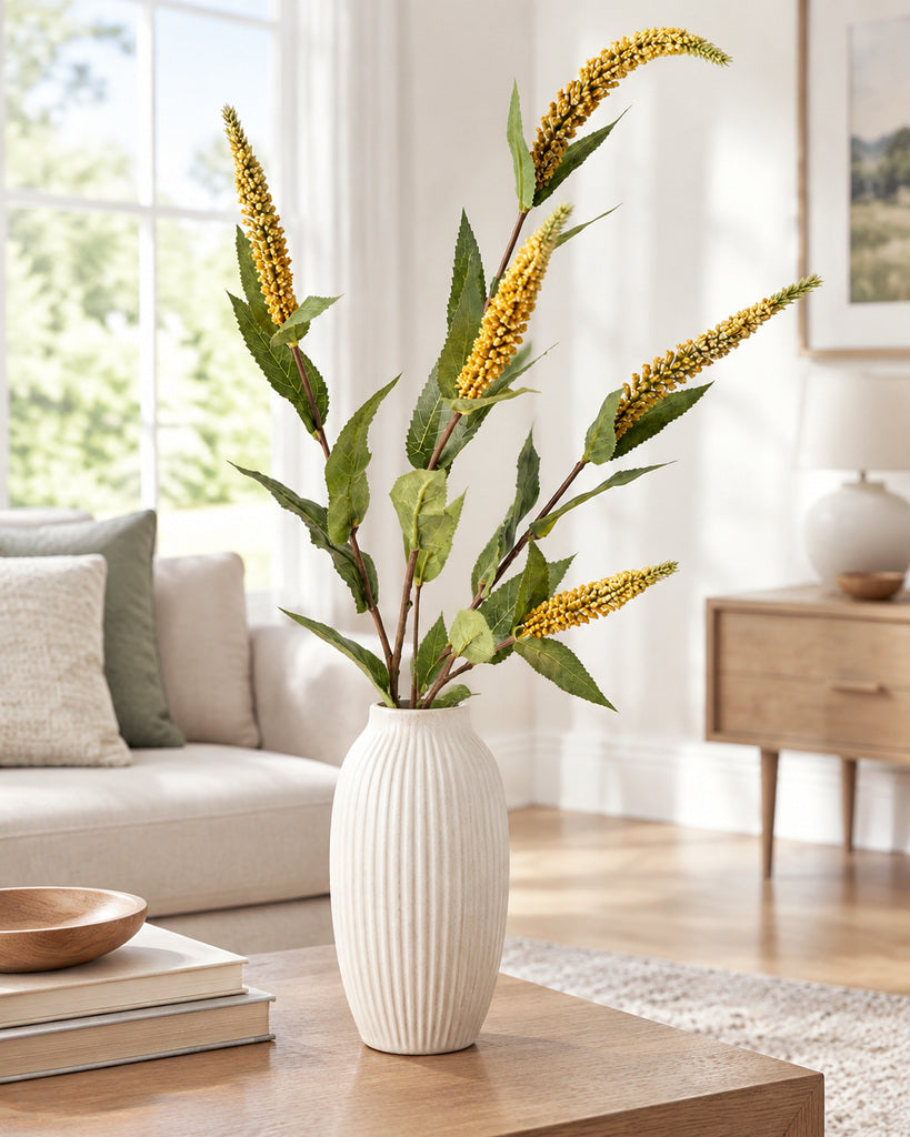 Golden Yellow Plastic and Fabric Lavender Stem - 72 cm