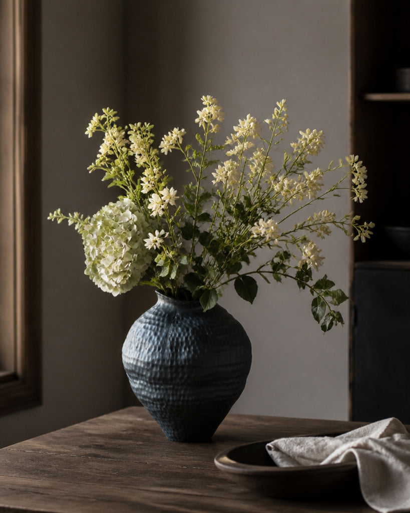 Carbon Black Irregular Rim Textured Ceramic Vase - 12.2"