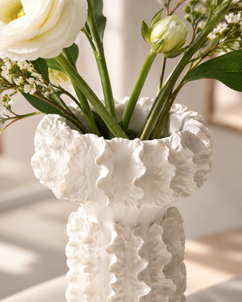 Ivory White Gray-Wash Sculptural Vase - 12.3"