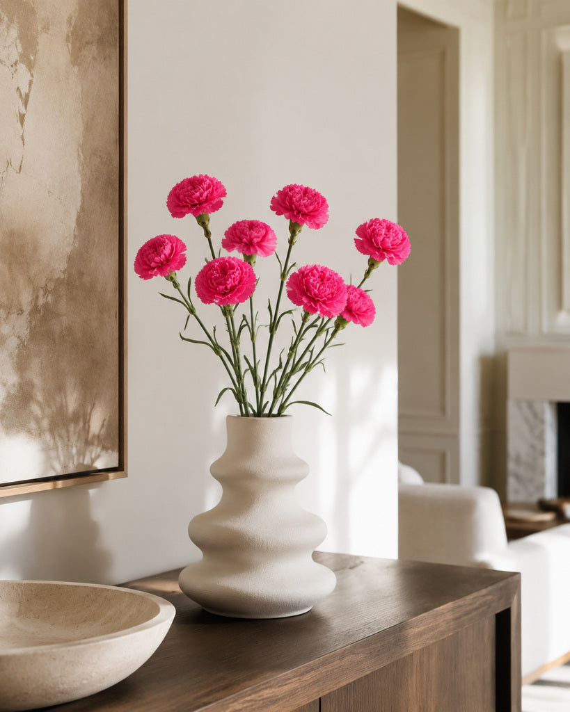 Magenta Real Touch Fabric Artificial Carnation Stem - 50 cm
