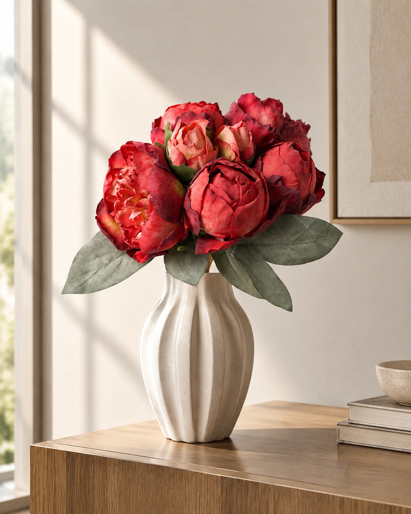 Red 7-Stem Artificial Peony Bouquet - 36.5 cm