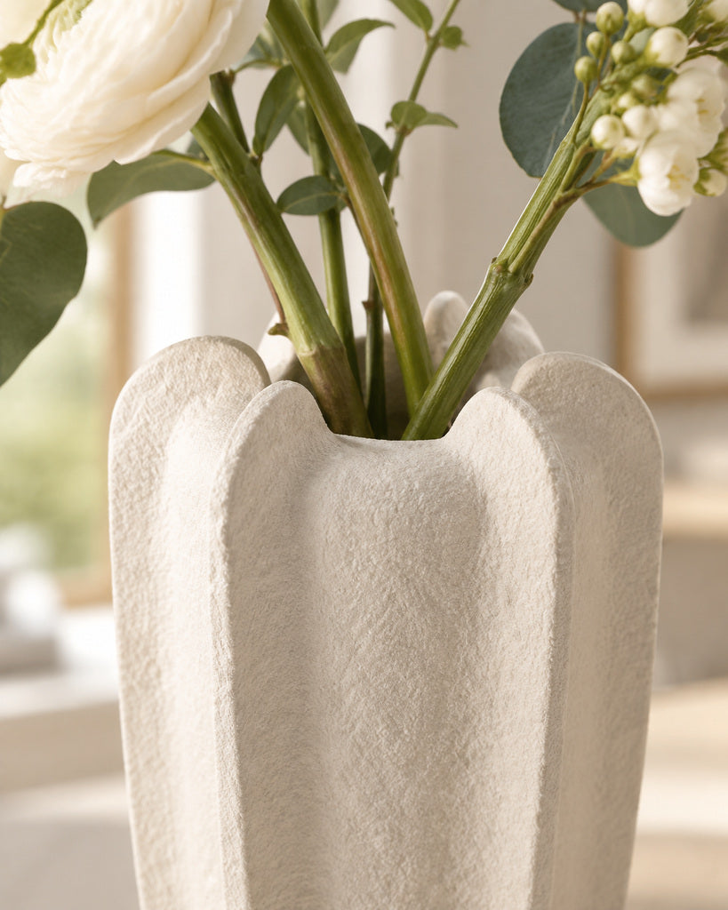 Ivory Starfruit-Petal Sculptural Vase - 9.1"