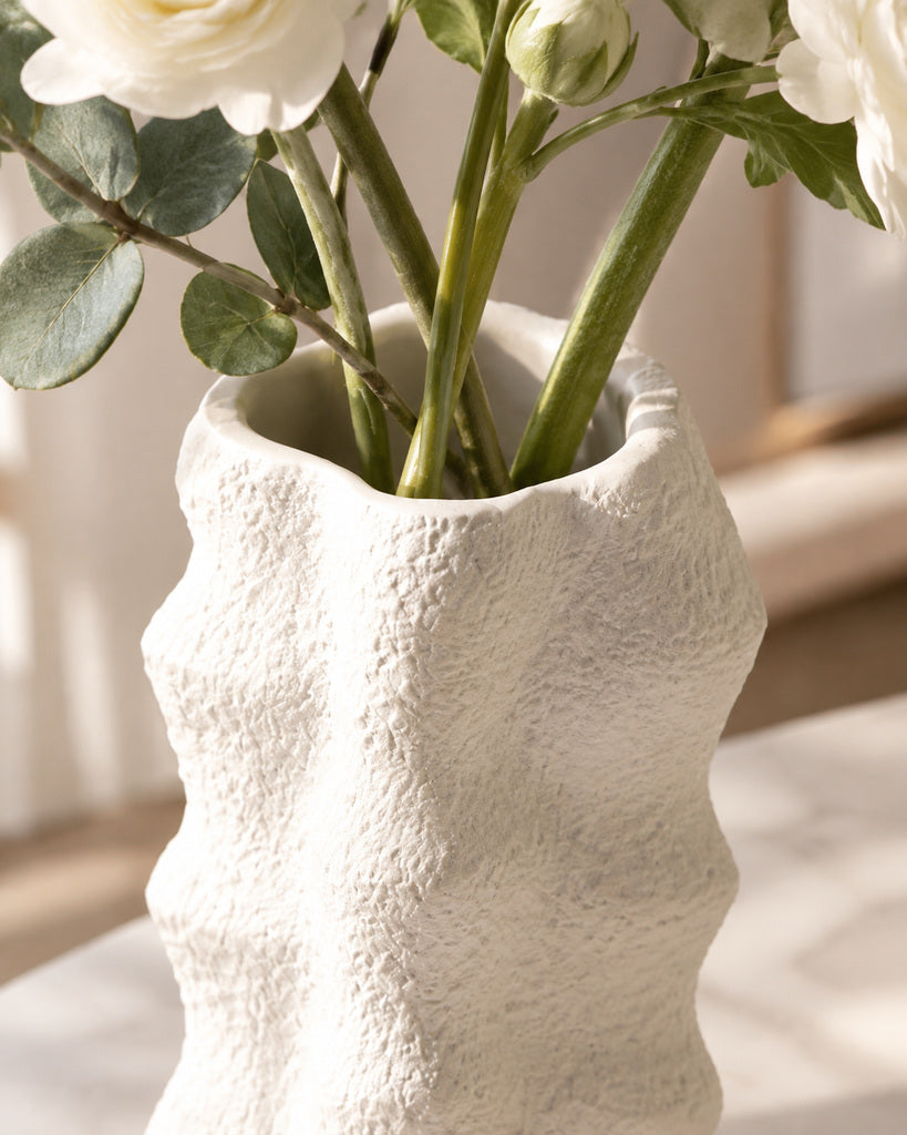 White Tall Rough-Textured Organic Sculptural Vase - 15.0"