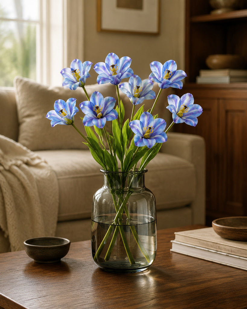Blue PU Artificial Tulip Stem - 55 cm