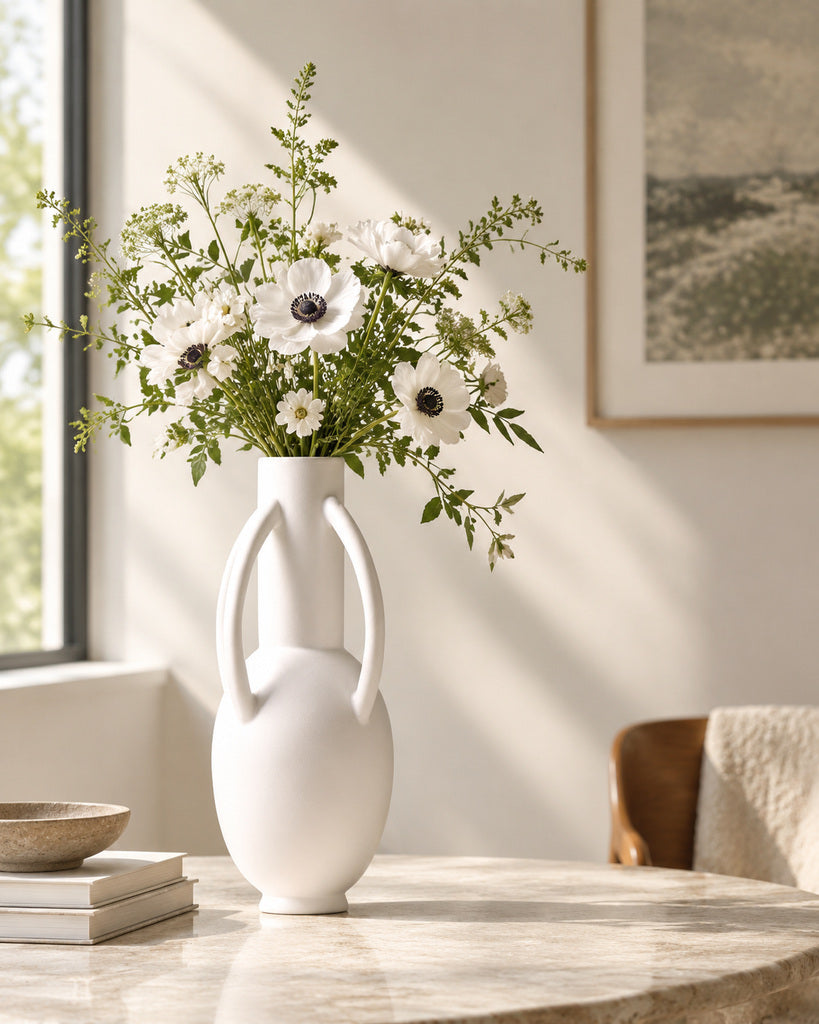 Matte White Tall Geometric Sculptural Vase - 13.9"