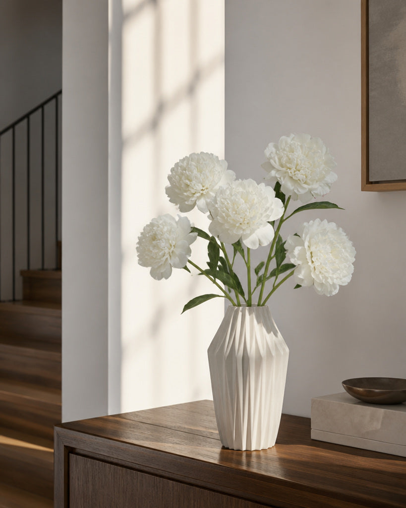 White Fabric Artificial Peony Stem - 56 cm
