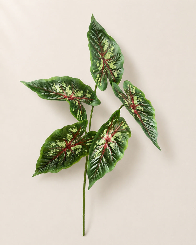 Red Green Artificial Alocasia Leaf Spray - 70 cm