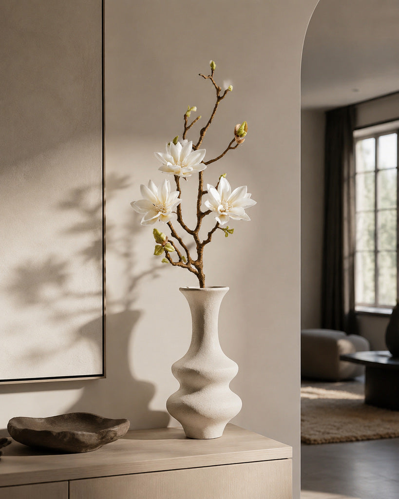 Cream White Fabric Artificial Magnolia Branch - 79 cm