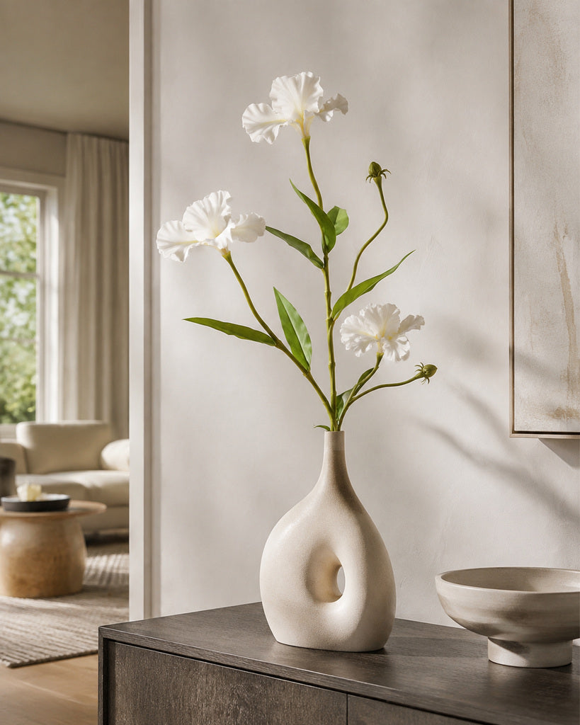 White Soft Rubber & Fabric Artificial Iris Stem - 70 cm