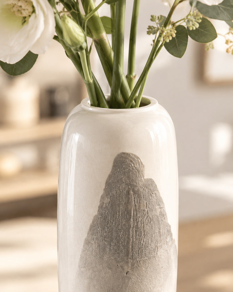Ivory White Gray-Wash Tall Sculptural Vase - 15.7"