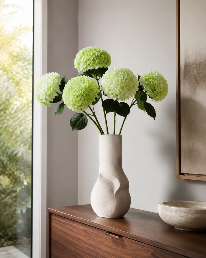 Light Green Soft Rubber Artificial Hydrangea Floral Stem - 50 cm