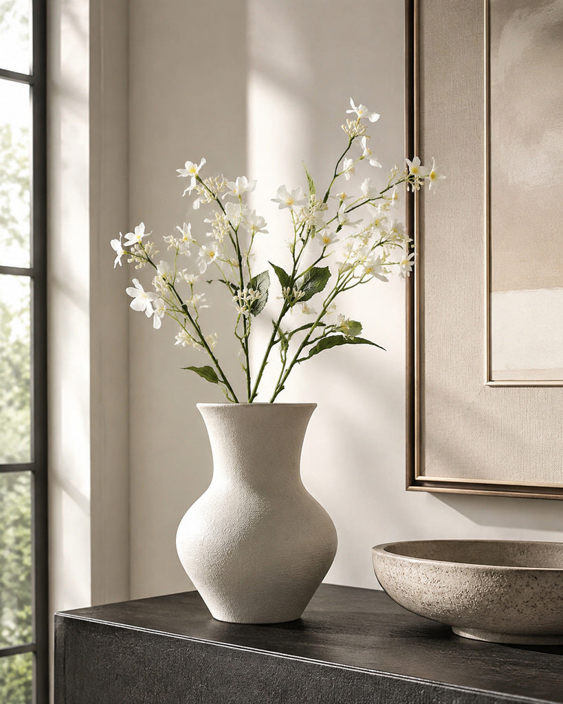 White Fabric Artificial Tung Flower Spray - 62 cm