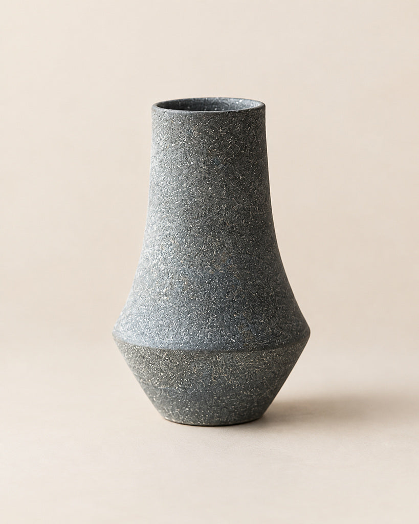 Frosted Blue Speckled Tall Glazed Ceramic Vase - 10.6"