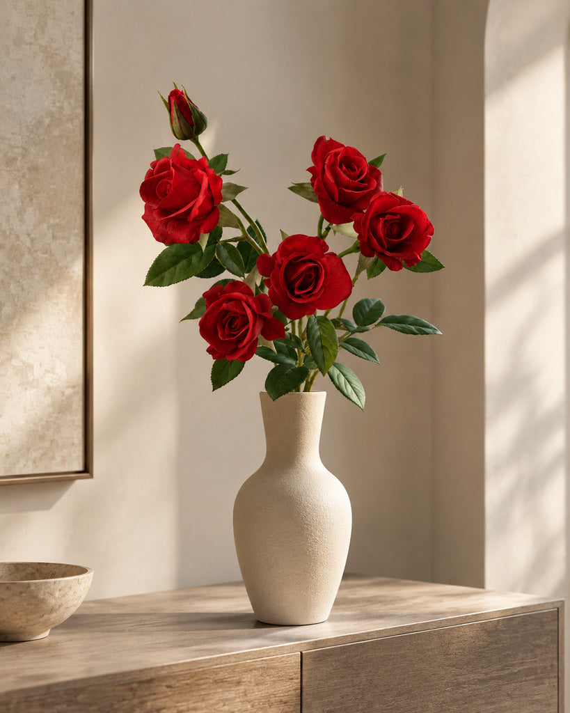 Red Multi-Head Artificial Barbie Rose Stem - 70 cm