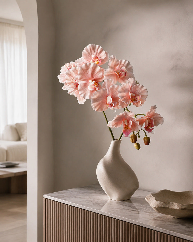 Champagne Pink Dream 9-Head Artificial Phalaenopsis Orchid Stem- 98 cm
