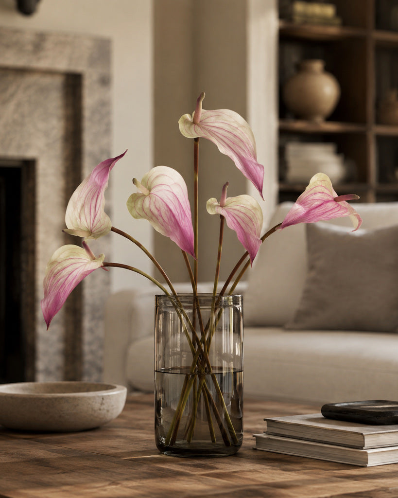 Peach Pink Soft Rubber Artificial Anthurium Stem - 72 cm