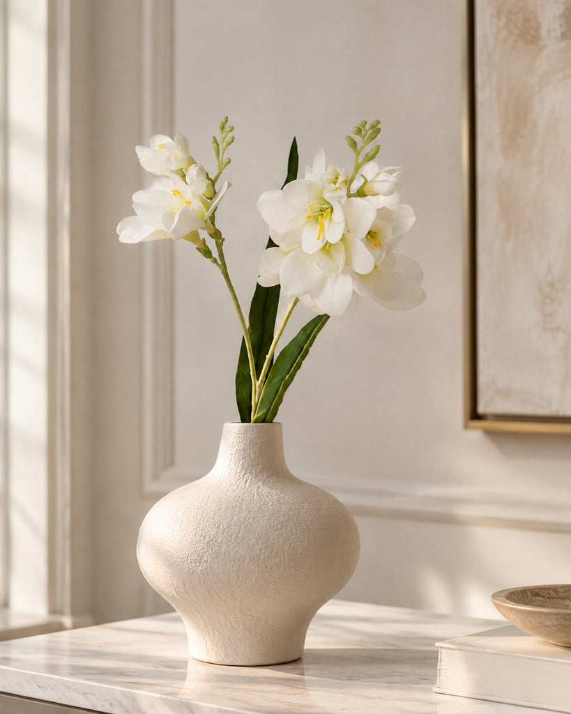 White Film-Texture Artificial Freesia Stem - 63 cm