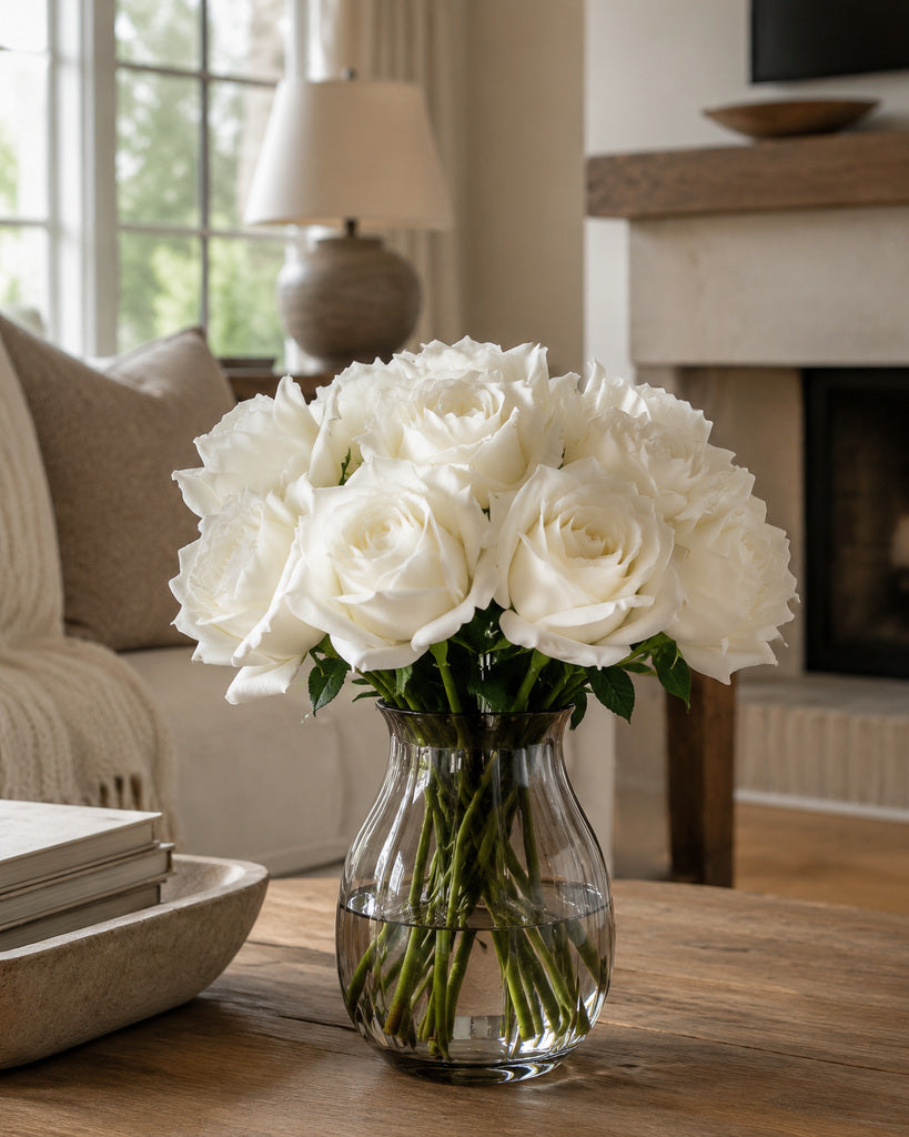 Cream White Artificial Rose Bouquet - 13-Stem Bundle