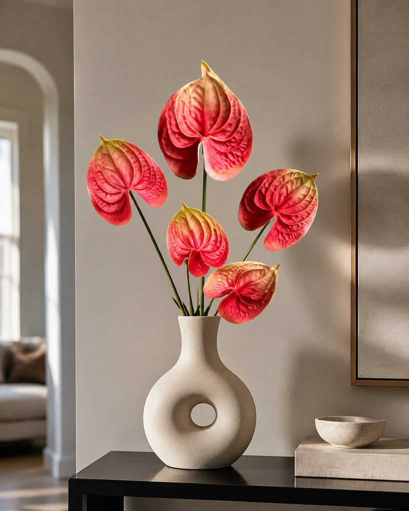 Watermelon Red PU Artificial Anthurium Floral Stem - 57 cm