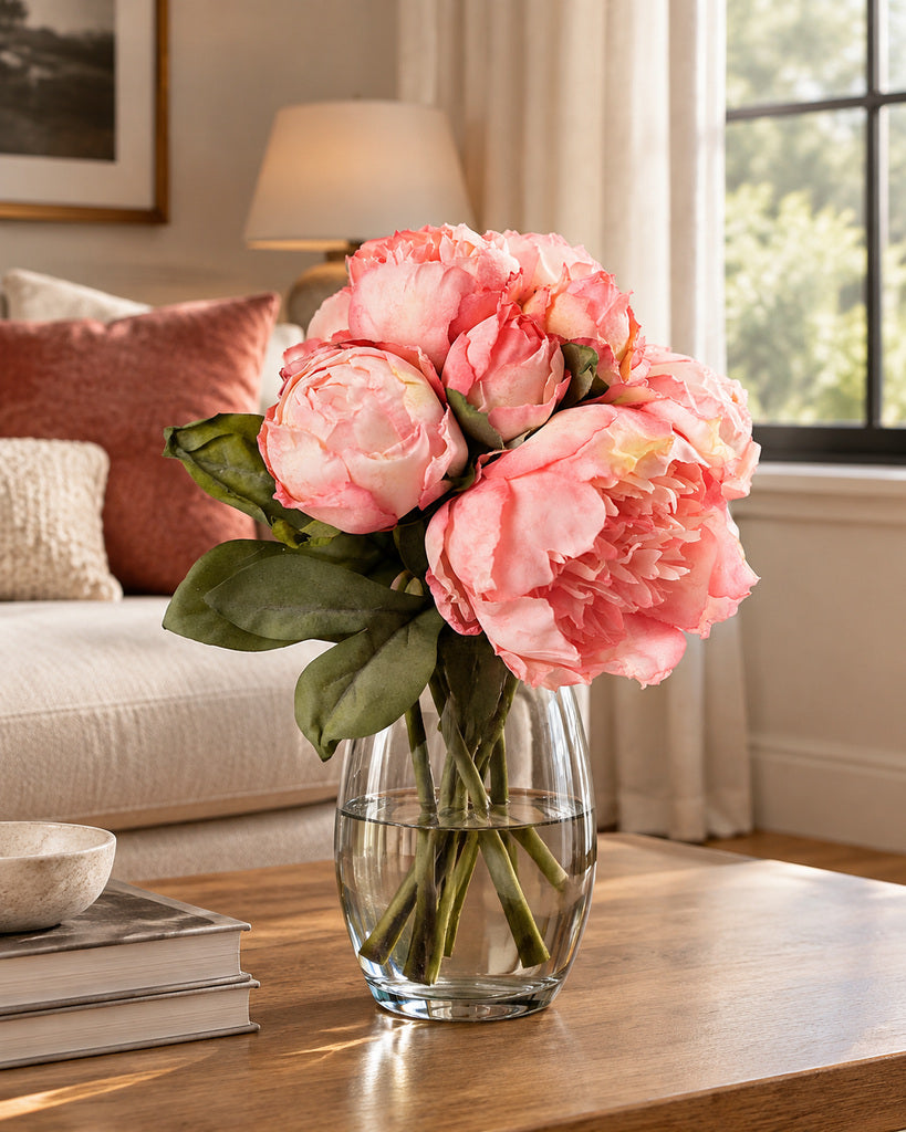 Pink 7-Stem Artificial Peony Bouquet - 36.5 cm