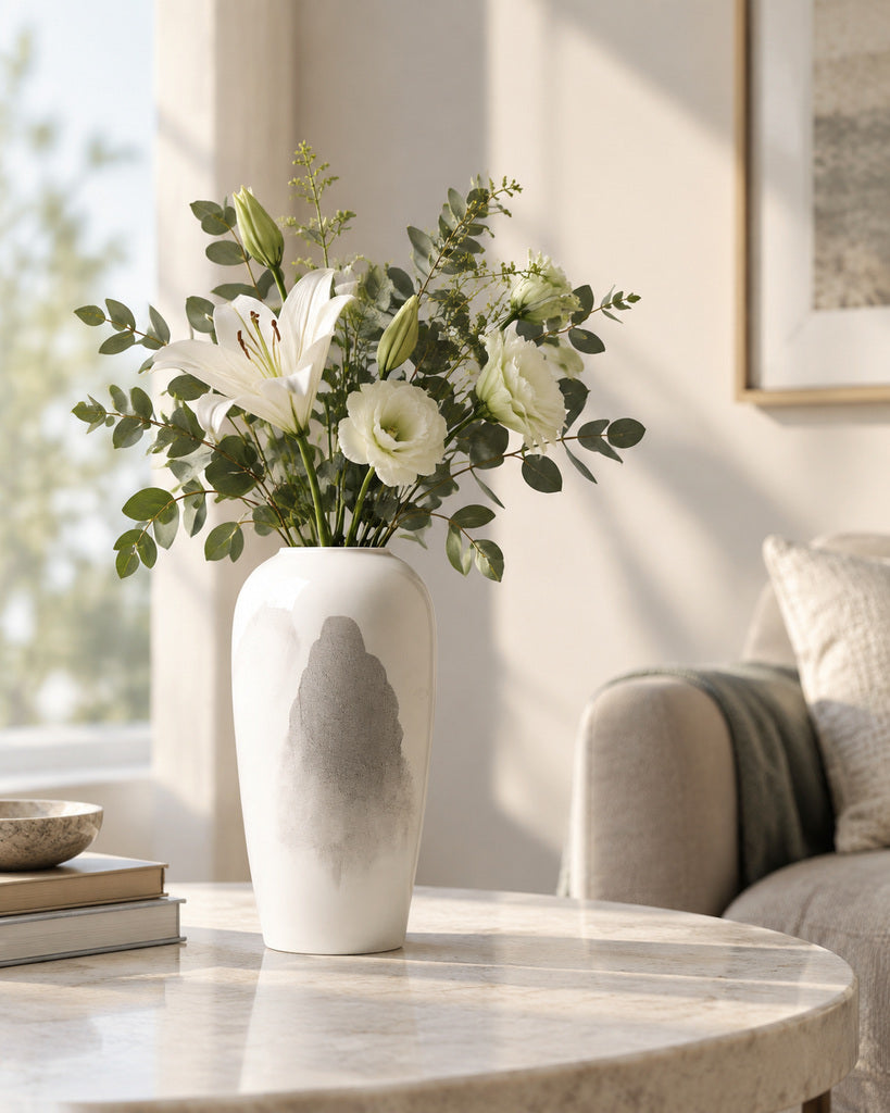 Ivory White Gray-Wash Sculptural Vase - 12.3"