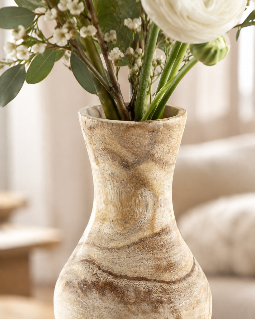 Natural Wood Grain Sculptural Flared-Neck Vase - 13.8"