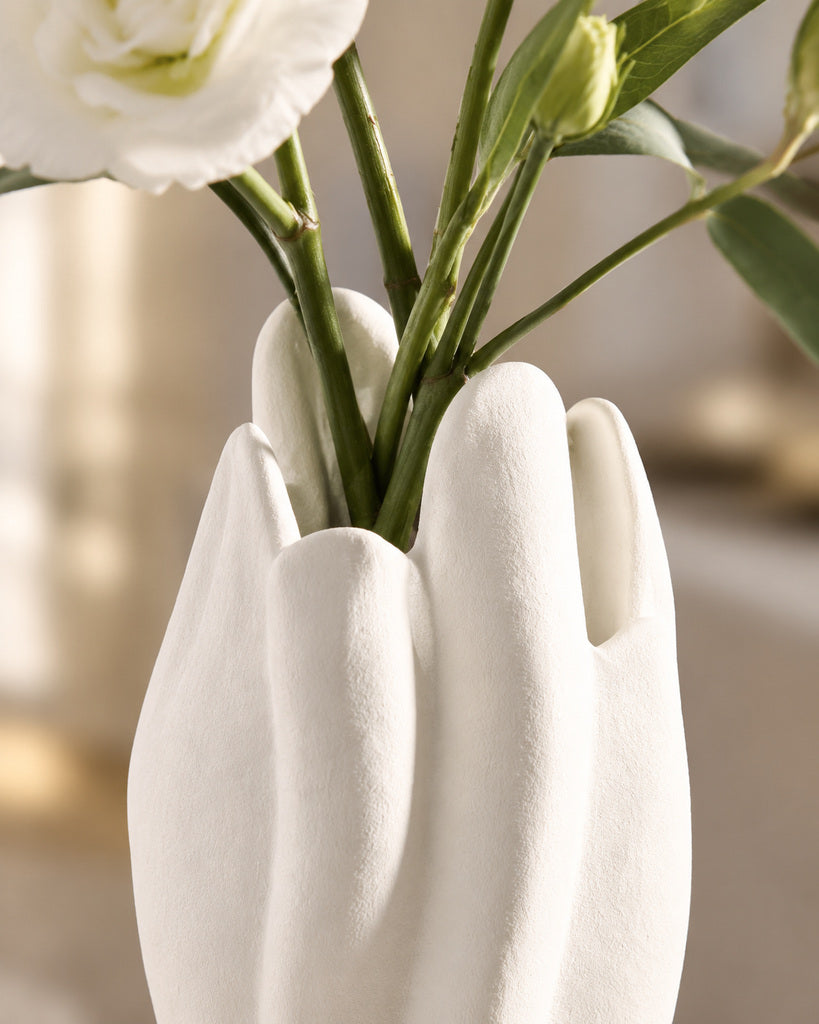 Matte White Tall Petal-Form Sculptural Vase - 15.4"