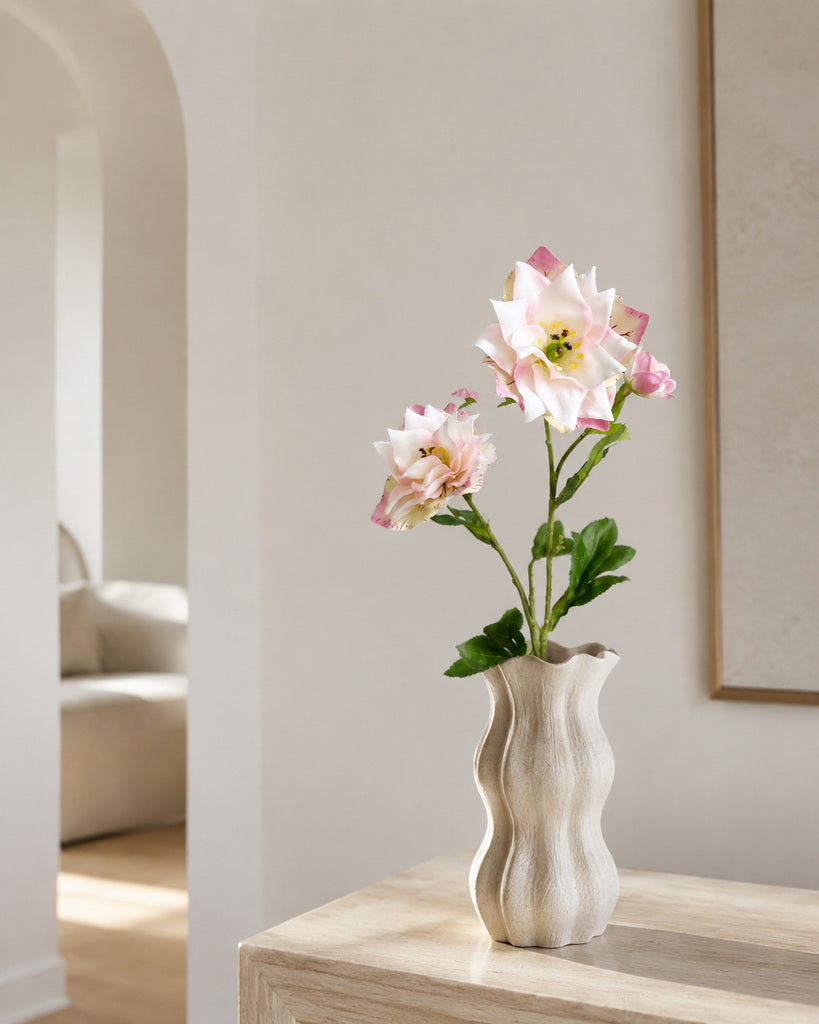 Pink White Artificial Clematis Floral Stem - 66 cm