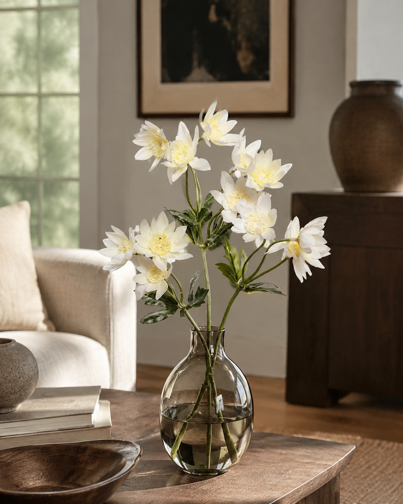 White Plastic, PVC & Soft Rubber Artificial Dandelion Spray - 65 cm
