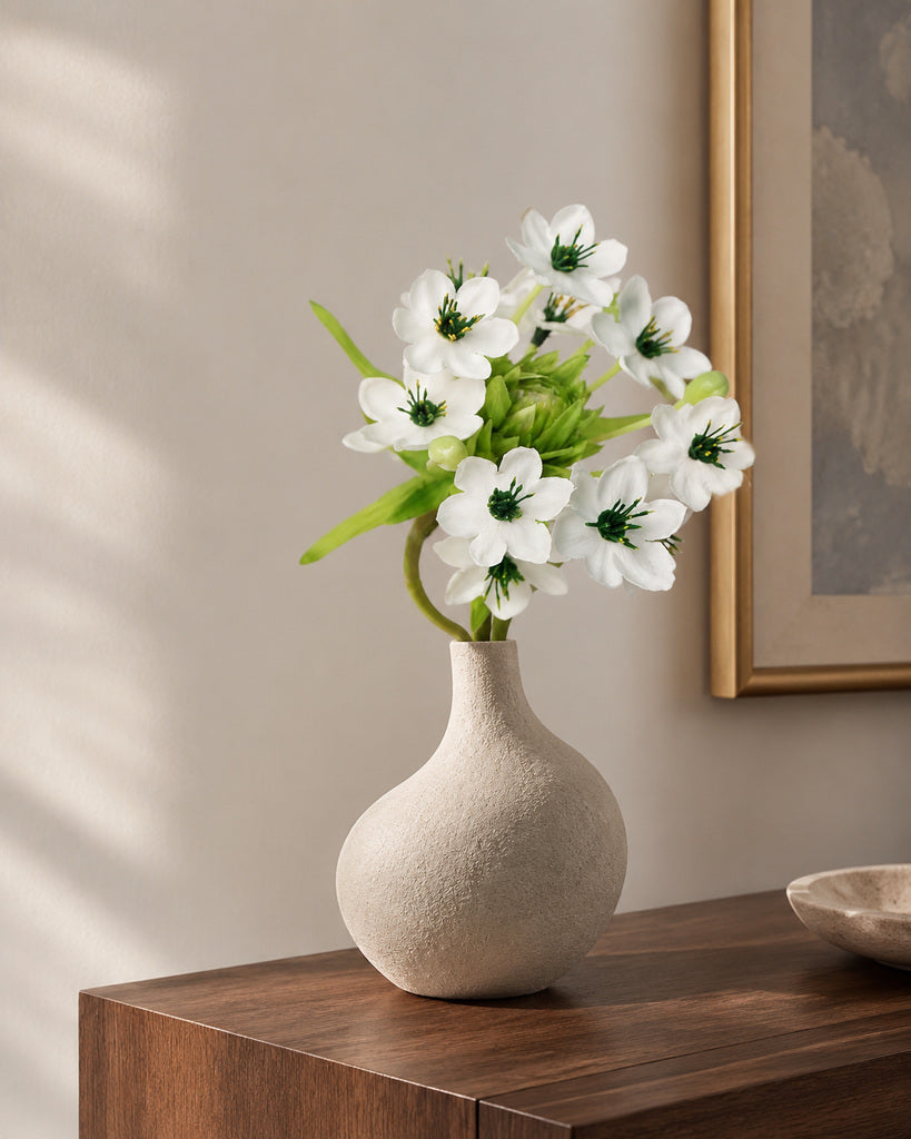 White Fabric Artificial Flower Stem - 64 cm