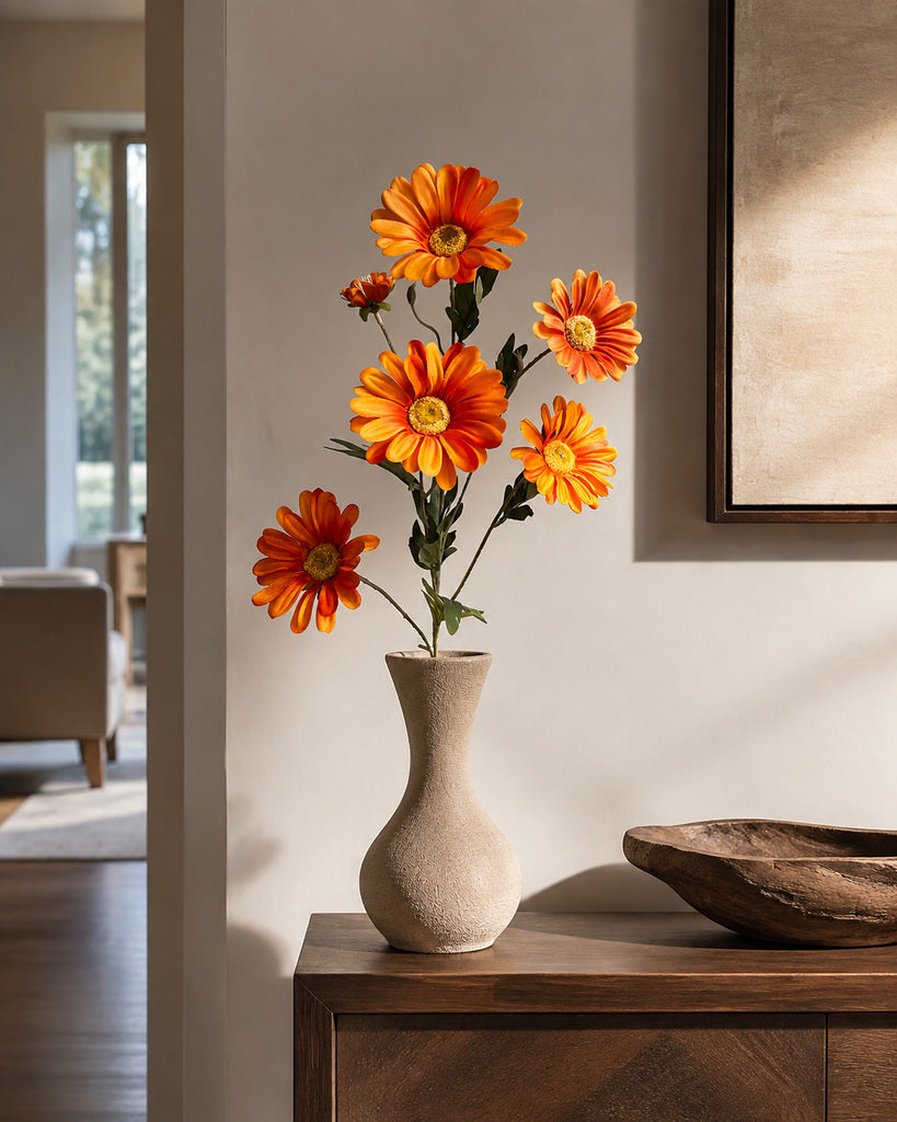 Orange Artificial Daisy Floral Stem - 75 cm