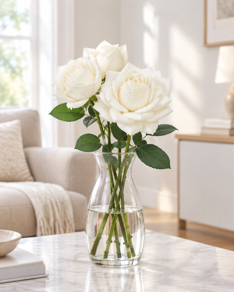 White Soft-Touch Artificial Rose Stem - 73 cm