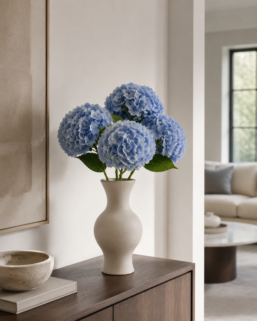 Light Blue Fabric Artificial Hydrangea Stem - 51 cm