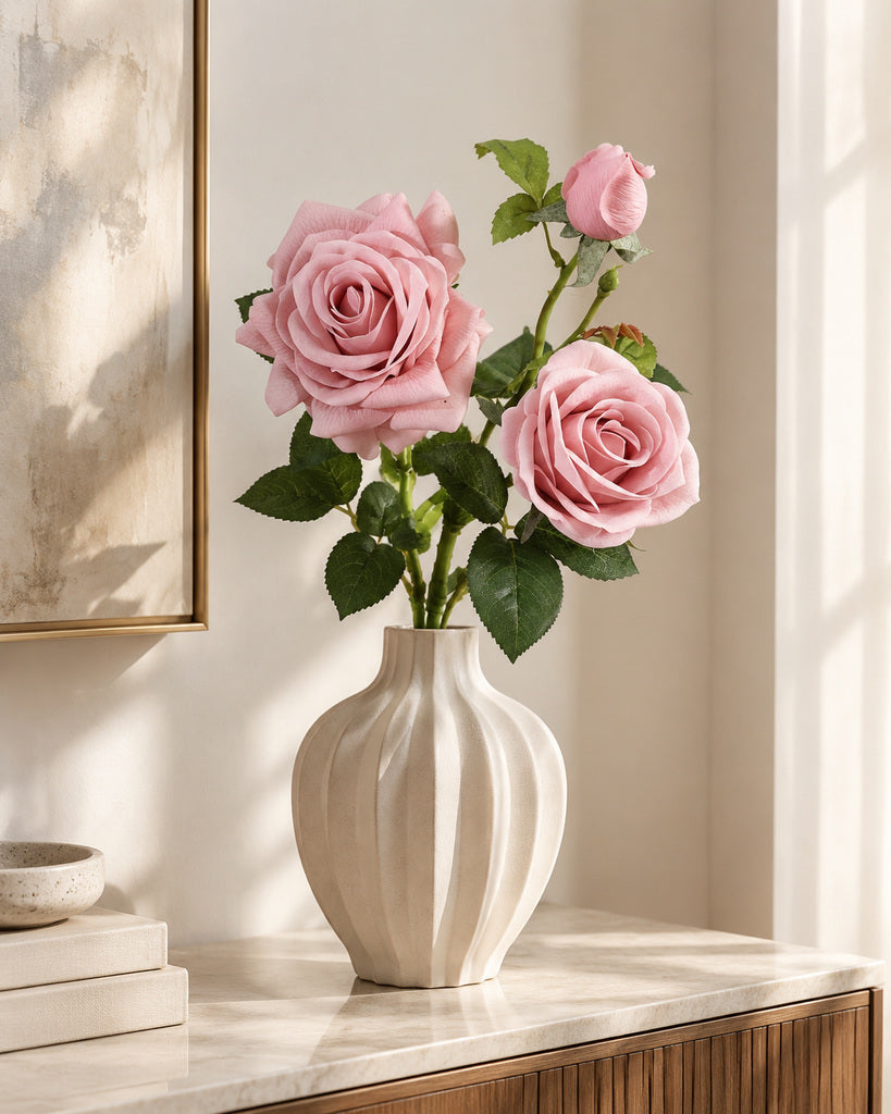 Dusty Pink 3-Head Princess Rose Faux Flower Stem - 75cm