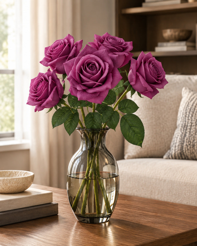 Dark Purple Soft-Touch Artificial Rose Stem - 73 cm