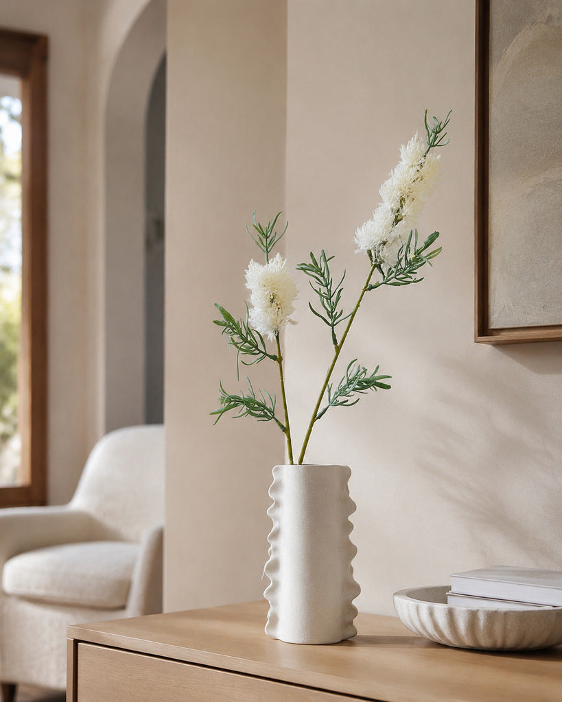 Ivory White Artificial Fluffy Floral Spray - 71 cm