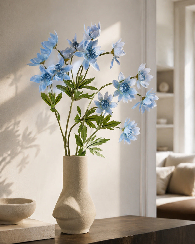 Light Blue Plastic, PVC & Soft Rubber Artificial Dandelion Spray - 65 cm