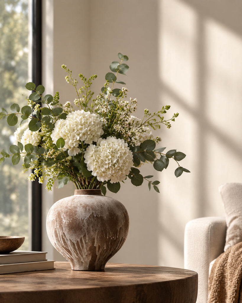 Weathered Taupe & White Rounded Textured Vase - 10.2"