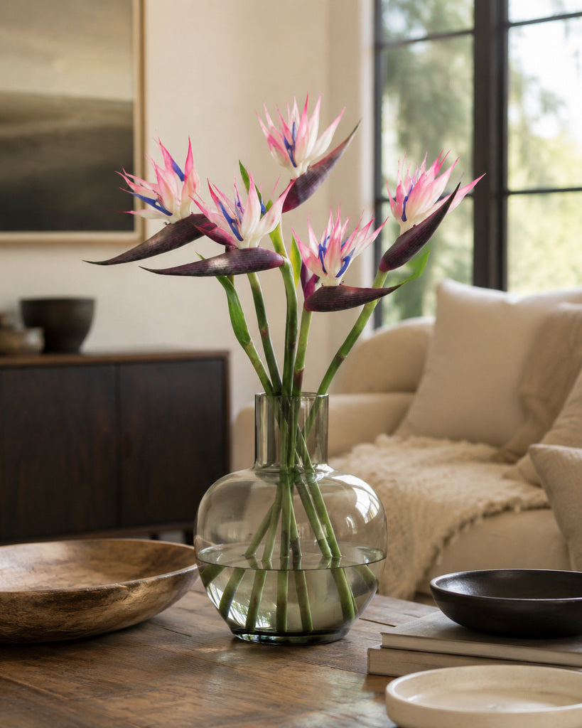Pink Soft-Touch Artificial Bird of Paradise Stem - 58 cm