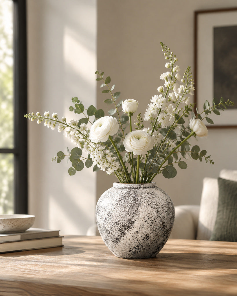 Snow White Speckled Textured Vase - 7.9"