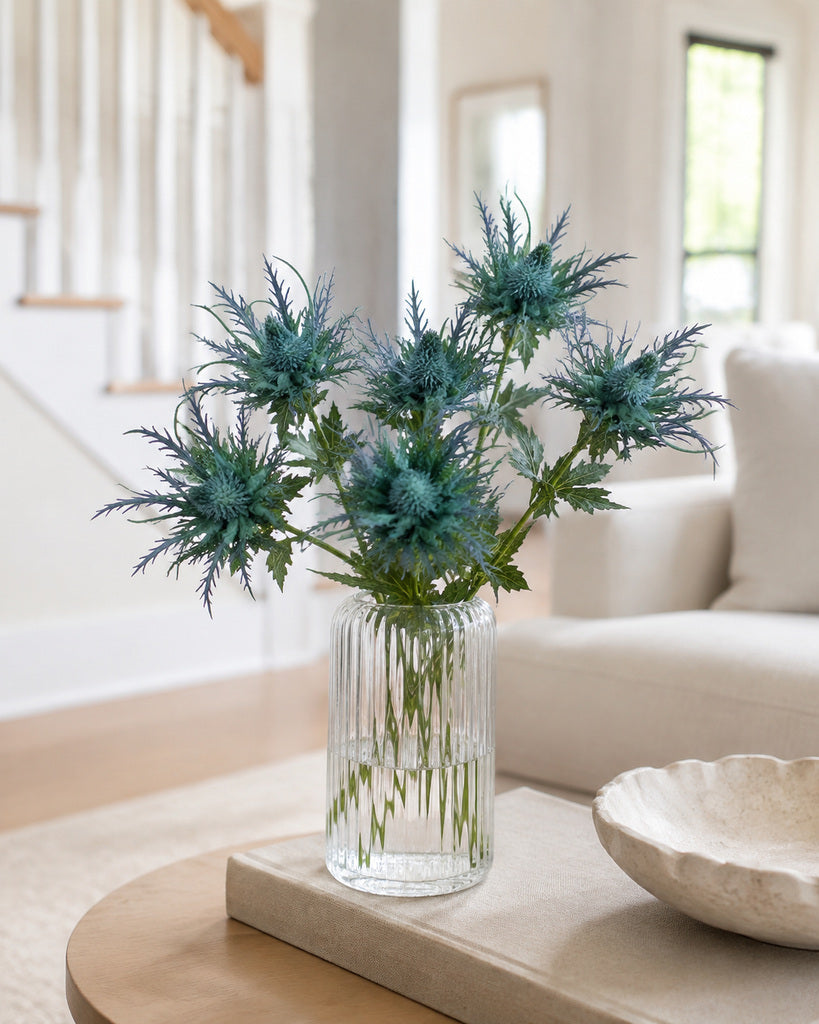 Blue Fabric Artificial Eryngium Spray - 65 cm