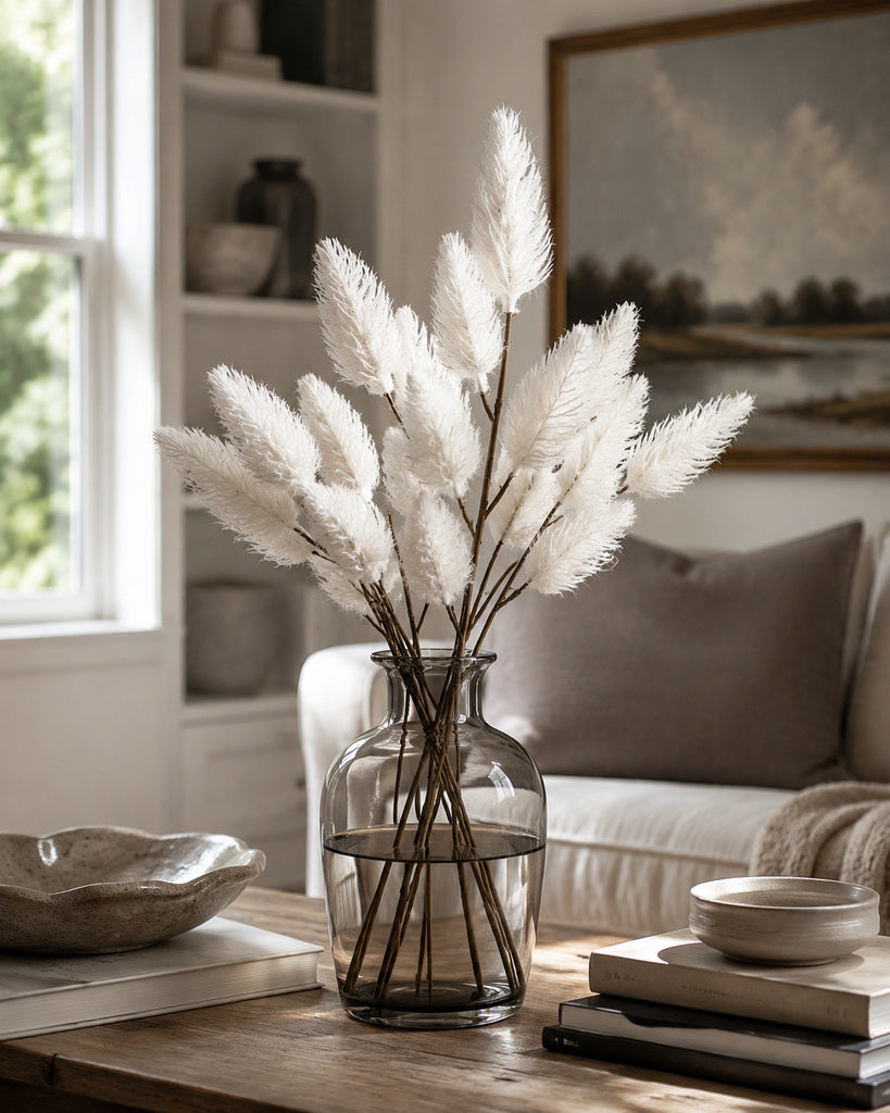 White Artificial Bunny Tail Grass Spray - 46 cm