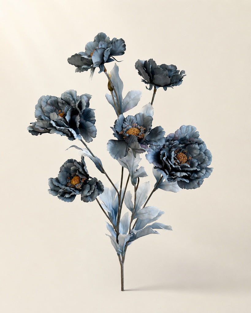 Autumn Blue Artificial Peony Floral Spray - 82 cm