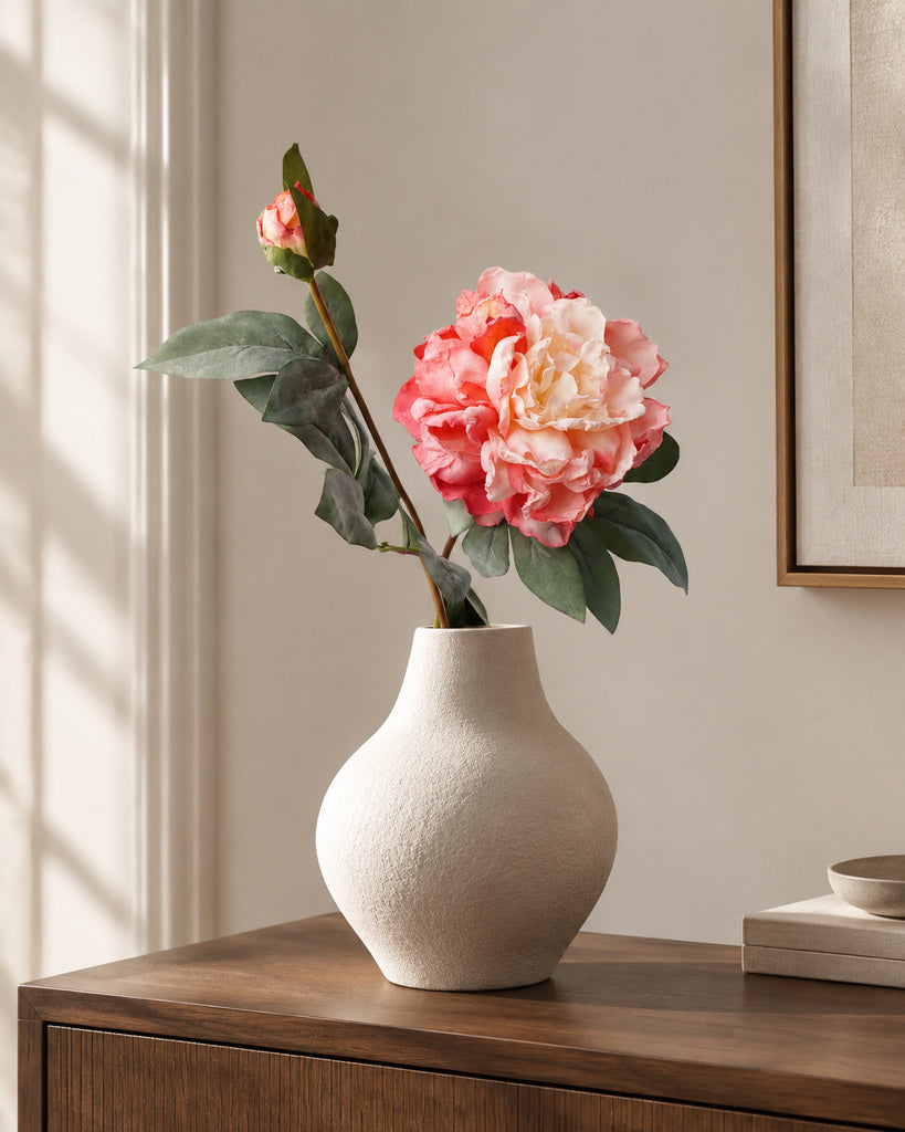 Vintage Peach Pink 2-Head Artificial Peony Stem - 64 cm