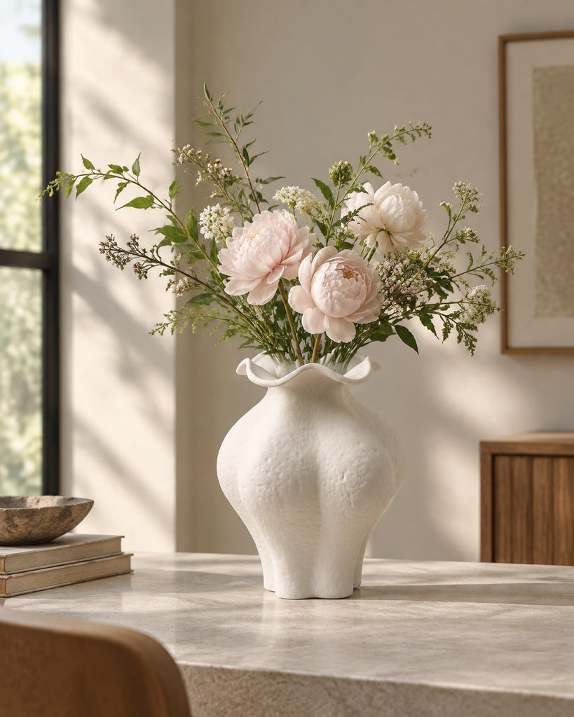 Weathered Ivory Double-Handle Ceramic Vase - 9.1"